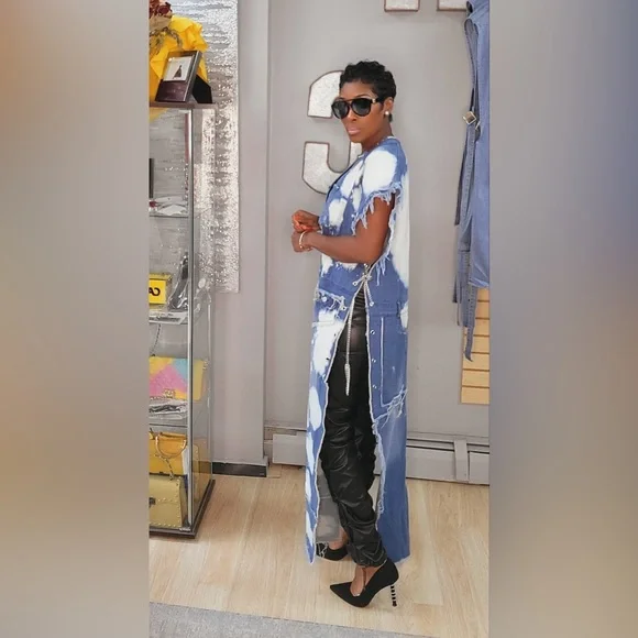 Denim acid wash maxi vest with chain detail - Picture 5 of 5